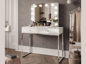 Schminktisch Glamour mit Schubladen, Spiegel und LED-Beleuchtung Brisa Weiß Hochglanz