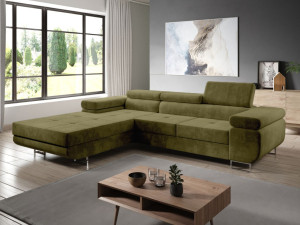 Ecksofa L-Form Links mit Schlaffunktion und Bettkasten Solam Dunkelgrün