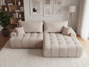 Ecksofa L-Form mit Schlaffunktion und Bettkasten Tulio Rechts Beige