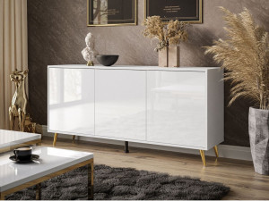 Dreitürige Kommode 154 cm Glamour-Stil auf goldfarbenen Metallbeinen Vivance Weißglanz