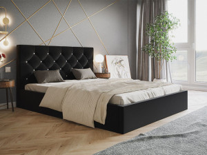 Polsterbett mit Bettkasten und Lattenrost 160x200 Selva Schwarz