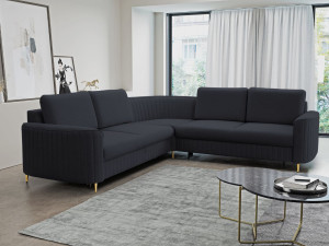 Ecksofa L-Form Links mit Schlaffunktion und Bettkasten Limon Dunkelblau