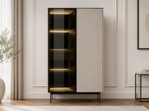 Standvitrine mit einer Glastür, LED-Beleuchtung und Schublade für das Wohnzimmer Auroé Kaschmir