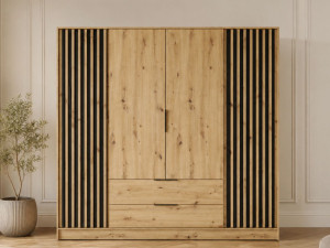 Kleiderschrank 206 cm Macron Artisan Eiche, Schwarz