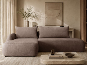 Ecksofa L-Form mit Schlaffunktion und Bettkasten Velis Braun