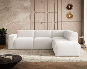 Ecksofa L-Form Rechts Eluno Bouclé-Stoff Weiß