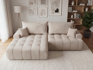 Ecksofa L-Form mit Schlaffunktion und Bettkasten Tulio Links Beige