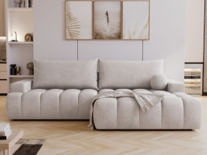 Ecksofa L-Form mit Schlaffunktion und Bettkasten Havi Rechts Hellgrau