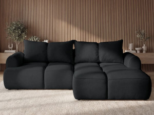 Ecksofa L-Form Rechts mit Schlaffunktion und Bettkasten Bonno Schwarz