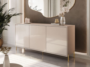 Dreitürige Kommode 154 cm auf goldfarbenen Metallbeinen Vivance Kaschmirglanz