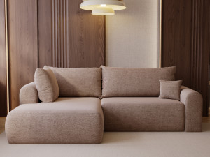 Ecksofa L-Form mit Schlaffunktion und Bettkasten Savana Bis Dunkelbeige