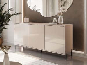 Dreitürige Kommode 154 cm auf schwarzfarbenen Metallbeinen Vivance Kaschmirglanz