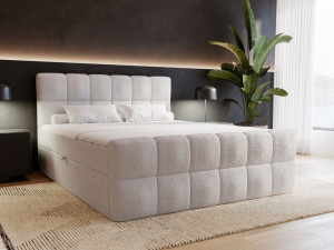 Boxspringbett mit Bettkasten 160x200 Bouclé-Stoff Alicante Grau