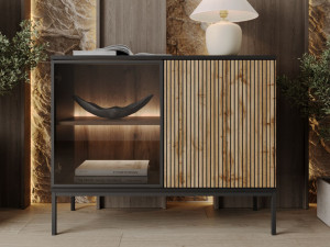Türkommode mit Led Deo 104 cm Schwarz, Eiche Wotan