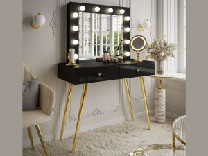 Schminktisch glamour mit Schubladen, Spiegel und LED-Beleuchtung Olivine Schwarz Hochglanz