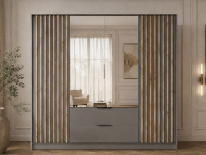 Kleiderschrank mit Spiegel 206 cm Macron Grau, Artisan Eiche