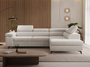 Ecksofa L-Form mit Schlaffunktion und Bettkasten Argon Rechts Hellbeige
