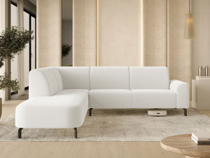 Ecksofa L-Form Links Regento Bouclé-Stoff Weiß