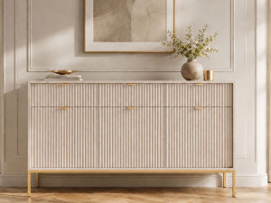 Kommode mit Türen und Schubladen Amber Kaschmir auf goldenen Beinen