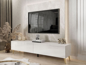 TV-Lowboard mit Türen auf Goldenen Metallbeinen 175 cm Sorelle Weiß Hochglanz