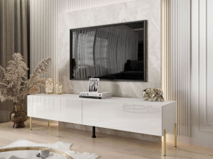 TV-Lowboard mit Türen auf Goldenen Metallbeinen 175 cm Sorelle Weiß Hochglanz