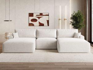 Wohnlandschaft mit Schlaffunktion und Bettkasten Serene Hellbeige