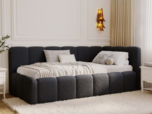 Jugendbett Einzelbett mit Bettkasten und Lattenrost 90x200 Cloud One Schwarz Bouclé-Stoff