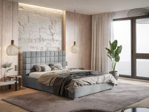 Polsterbett mit Bettkasten und Lattenrost 160x200 Terra Hellgrau
