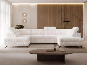 Wohnlandschaft mit Schlaffunktion und Bettkasten Argon Creme