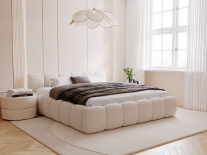 Polsterbett mit Bettkasten und Lattenrost 140x200 Cloud Low Bouclé-Stoff Beige