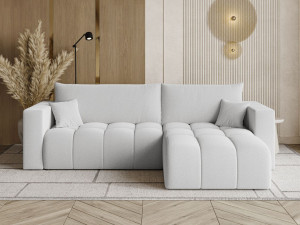 Ecksofa L-Form mit Schlaffunktion und Bettkasten Neva Bouclé-Stoff Grau