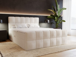 Boxspringbett mit Bettkasten 160x200 Bouclé-Stoff Alicante Beige