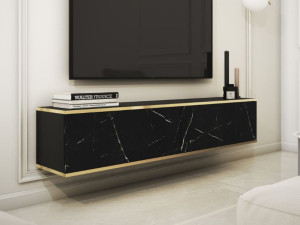 TV-Lowboard Hänge mit Türen 135 cm Diolo Schwarzer Marmor mit glatter Front