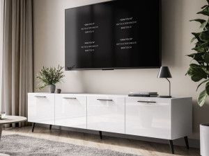 TV-Lowboard mit Türen auf Schwarzen Metallbeinen 200 cm Noaé Weiß Hochglanz