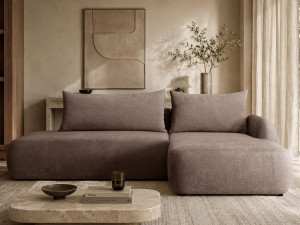 Ecksofa L-Form mit Schlaffunktion und Bettkasten Velis Braun