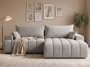 Ecksofa L-Form Rechts mit Schlaffunktion und Bettkasten Caleo Hellgrau