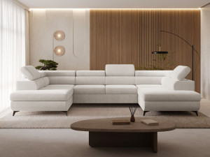 Wohnlandschaft mit Schlaffunktion und Bettkasten Argon Hellbeige