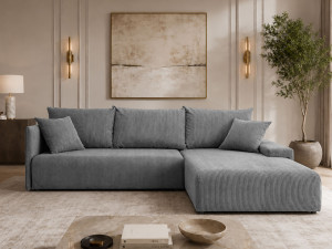 Ecksofa L-Form mit Schlaffunktion und Bettkasten Merivo Grau