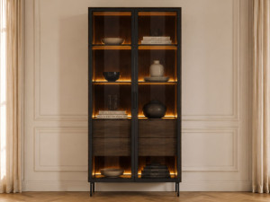 Glasvitrine mit Schubladen und LED-Beleuchtung Lumina Eiche Dunin