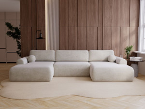 Wohnlandschaft mit Schlaffunktion und Bettkasten Savana Hellbeige