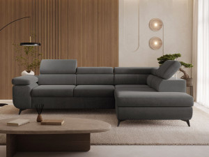 Ecksofa L-Form mit Schlaffunktion und Bettkasten Argon Rechts Dunkelgrau