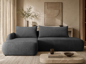 Ecksofa L-Form mit Schlaffunktion und Bettkasten Velis Schwarz