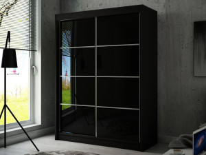 Schiebetürenschrank mit Sprossen 150 cm mit LED-Beleuchtung Ponti Schwarz