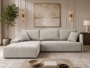 Ecksofa L-Form mit Schlaffunktion und Bettkasten Merivo Beige