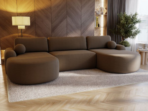 Wohnlandschaft mit Schlaffunktion und Bettkasten Aurio Braun