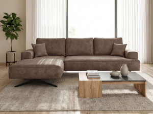 Ecksofa L-Form auf Metallbeinen Leto Links Braun