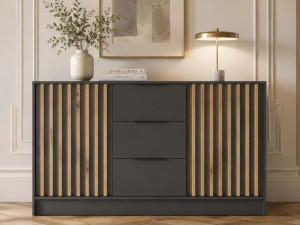 Kommode mit Türen und Schubladen 155 cm Macron Graphit Artisan Eiche
