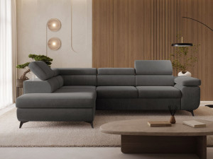 Ecksofa L-Form mit Schlaffunktion und Bettkasten Argon Links Dunkelgrau