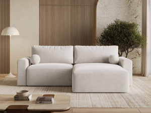 Ecksofa L-Form mit Schlaffunktion und Bettkasten Aurora Hellbeige