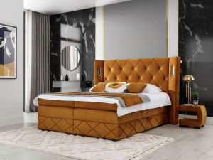 Boxspringbett mit Bettkasten 200x200 Neria Lux Gelb